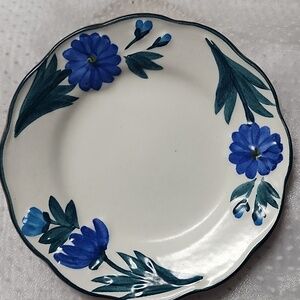 STANGL Dahlia Blue & White Floral Pottery Earthenware Dessert Plates - Set of 2